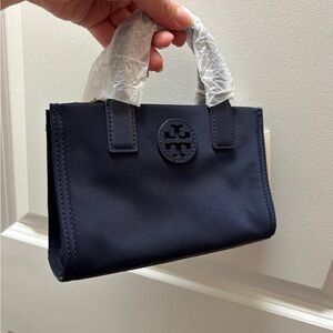 Tory Burch Navy Mini Tote with Logo Medallion
